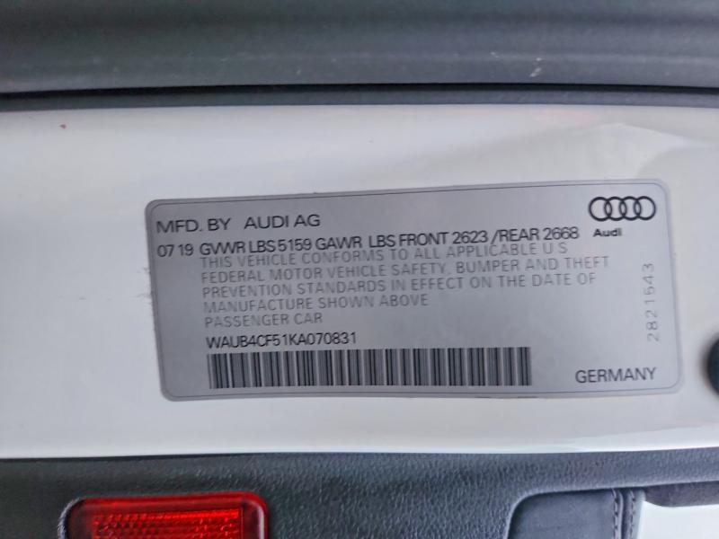 Aukcja sprzedaży 2019 Audi S5, vin: WAUB4CF51KA070831, numer aukcji: 46893136