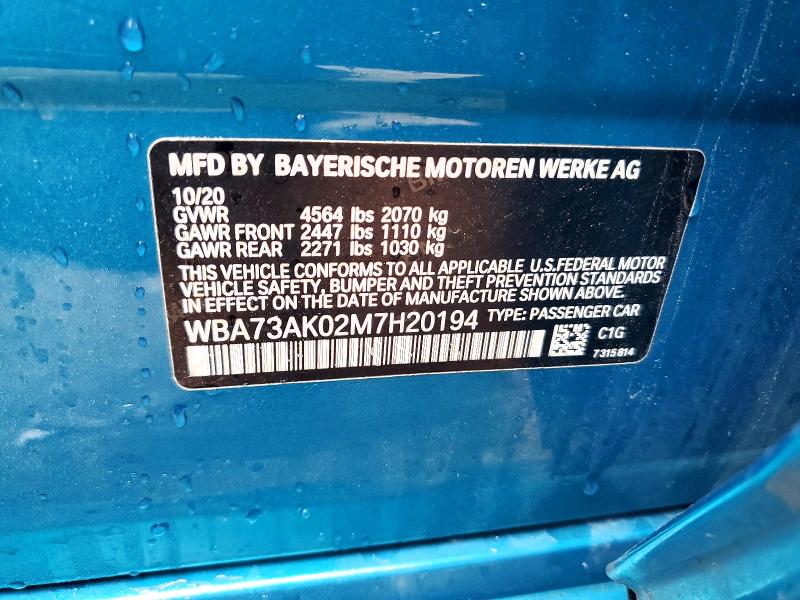 79753985 :رقم المزاد ، WBA73AK02M7H20194 vin ، 2021 Bmw 228xi مزاد بيع