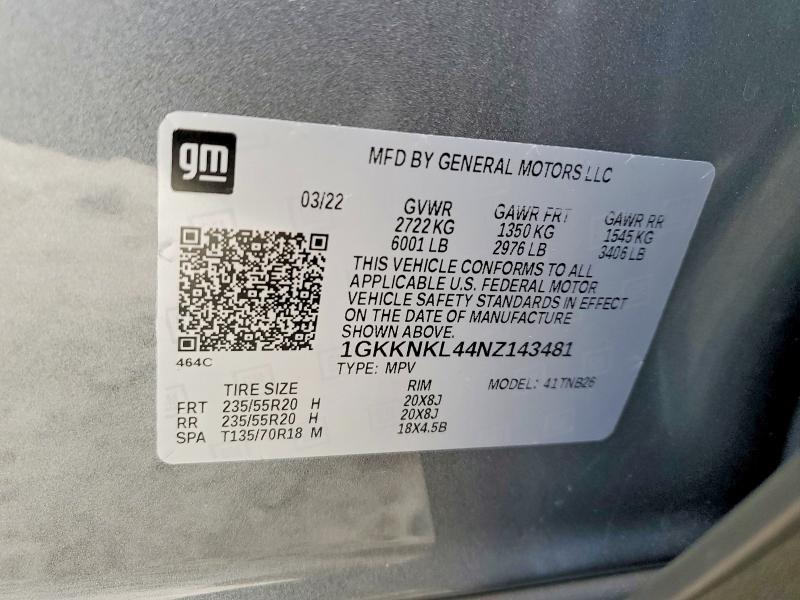 2022 Gmc Acadia მანქანა იყიდება აუქციონზე, vin: 1GKKNKL44NZ143481, აუქციონის ნომერი: 79960235
