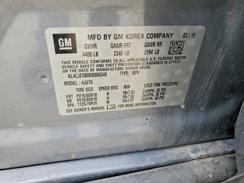 42067236 :رقم المزاد ، KL4CJESB0KB886540 vin ، 2019 Buick Encore مزاد بيع
