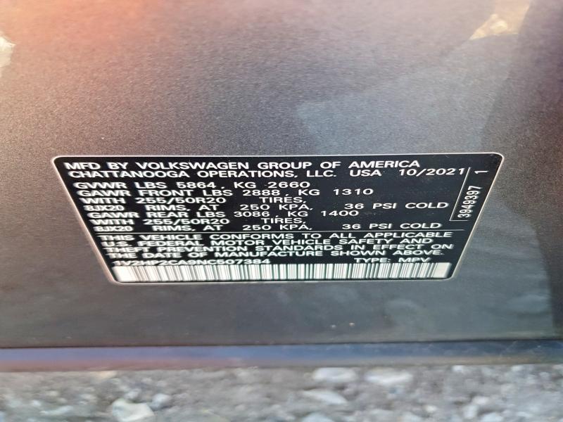 Aukcja sprzedaży 2022 Volkswagen Atlas, vin: 1V2HP2CA9NC507384, numer aukcji: 45925456