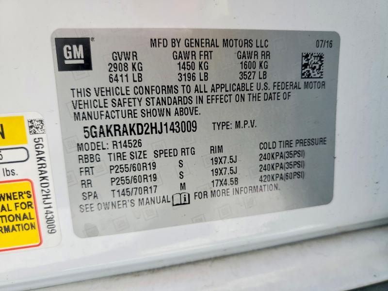 45671516 :رقم المزاد ، 5GAKRAKD2HJ143009 vin ، 2017 Buick Enclave مزاد بيع
