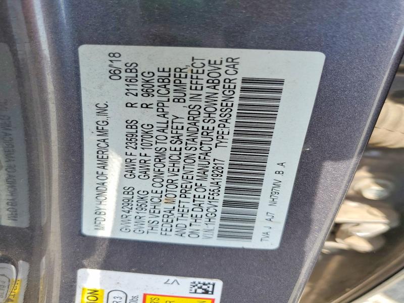 2018 Honda Accord მანქანა იყიდება აუქციონზე, vin: 1HGCV1F55JA192617, აუქციონის ნომერი: 47959296