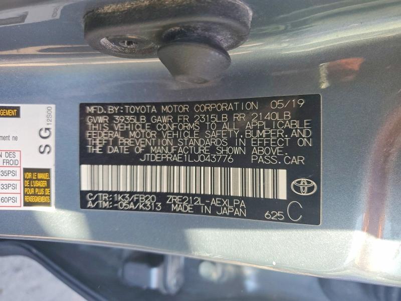 Auction sale of the 2020 Toyota Corolla, vin: JTDEPRAE1LJ043776, lot number: 46898816
