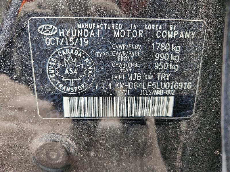 78587825 :رقم المزاد ، KMHD84LF5LU016916 vin ، 2020 Hyundai Elantra مزاد بيع