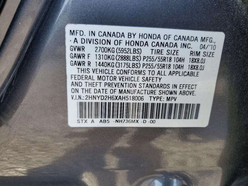 Aukcja sprzedaży 2010 Acura Mdx, vin: 2HNYD2H6XAH518006, numer aukcji: 46476966