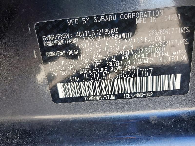Aukcja sprzedaży 2024 Subaru Crosstrek, vin: JF2GUADC5R8221767, numer aukcji: 45527166