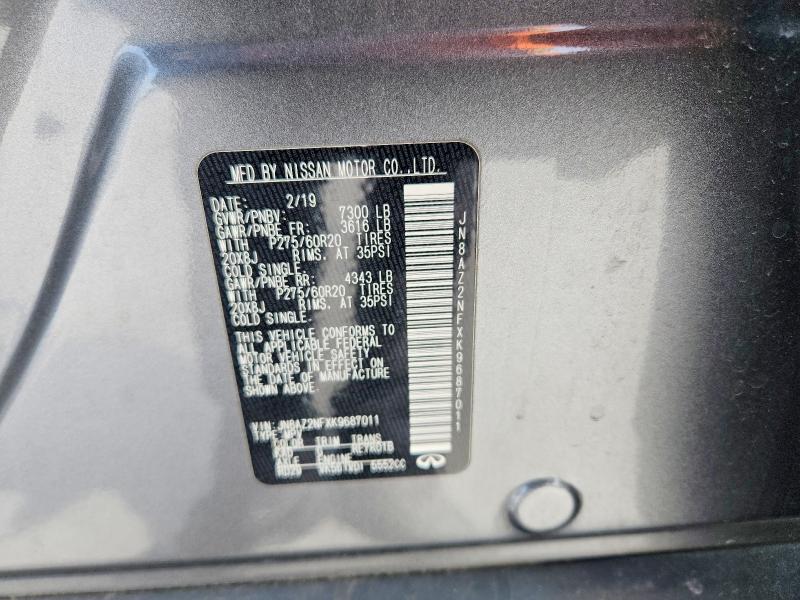 2019 Infiniti Qx80 მანქანა იყიდება აუქციონზე, vin: JN8AZ2NFXK9687011, აუქციონის ნომერი: 47586416