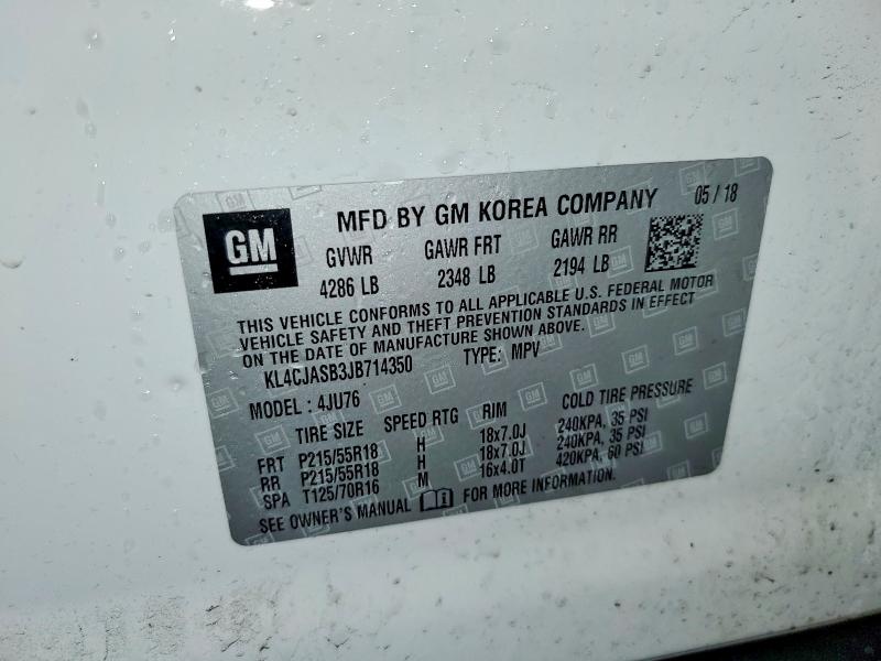 2018 Buick Encore მანქანა იყიდება აუქციონზე, vin: KL4CJASB3JB714350, აუქციონის ნომერი: 46579466