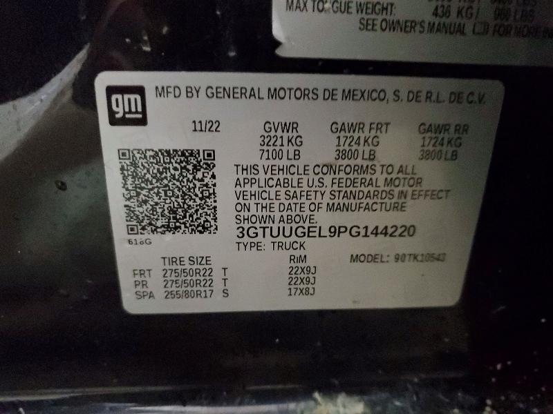 2023 Gmc Sierra მანქანა იყიდება აუქციონზე, vin: 3GTUUGEL9PG144220, აუქციონის ნომერი: 79494395