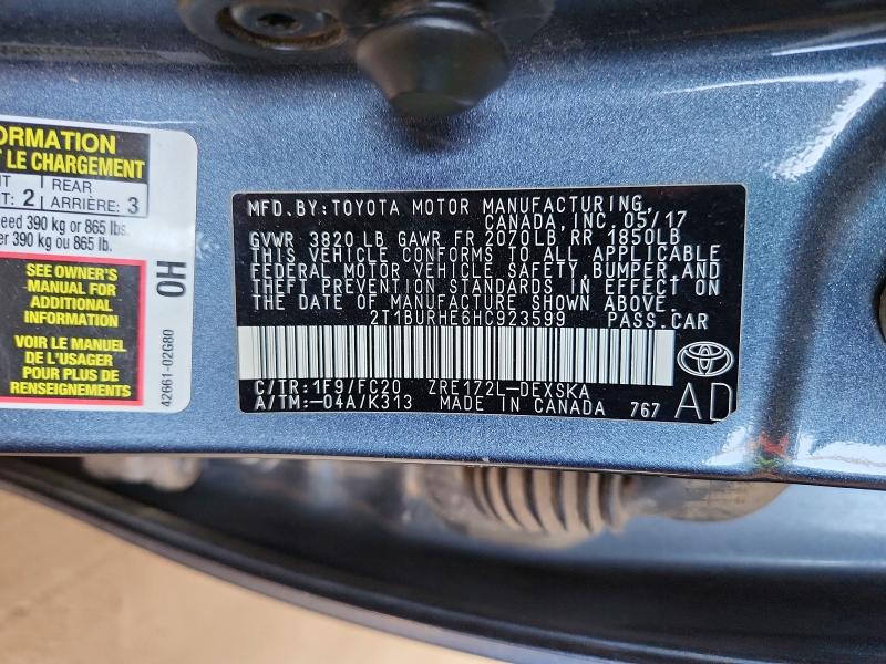 Aukcja sprzedaży 2017 Toyota Corolla, vin: 2T1BURHE6HC923599, numer aukcji: 47374026