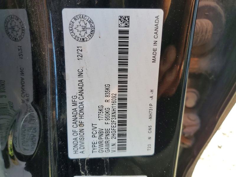 Aukcja sprzedaży 2022 Honda Civic, vin: 2HGFE2F3XNH116092, numer aukcji: 41691476