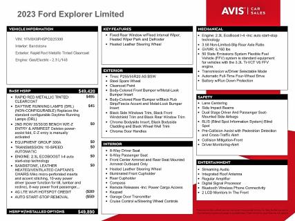 52105016 :رقم المزاد ، 1FMSK8FH5PGB25300 vin ، 2023 Ford Explorer مزاد بيع
