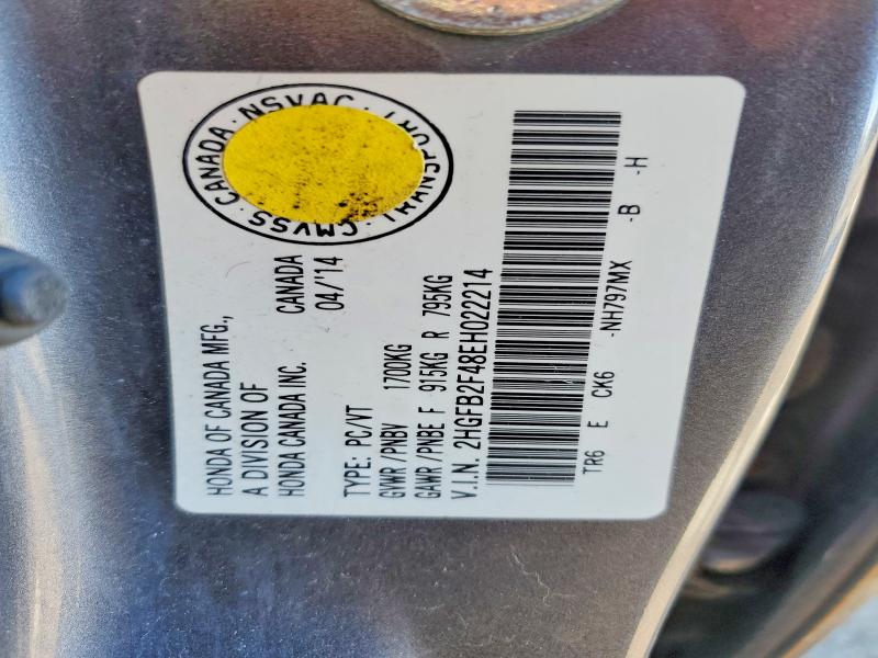 2014 Honda Civic მანქანა იყიდება აუქციონზე, vin: 2HGFB2F48EH022214, აუქციონის ნომერი: 47011216
