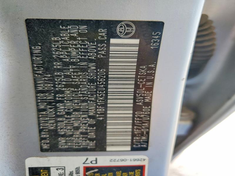 2014 Toyota Camry მანქანა იყიდება აუქციონზე, vin: 4T1BF1FK5EU456206, აუქციონის ნომერი: 47590856