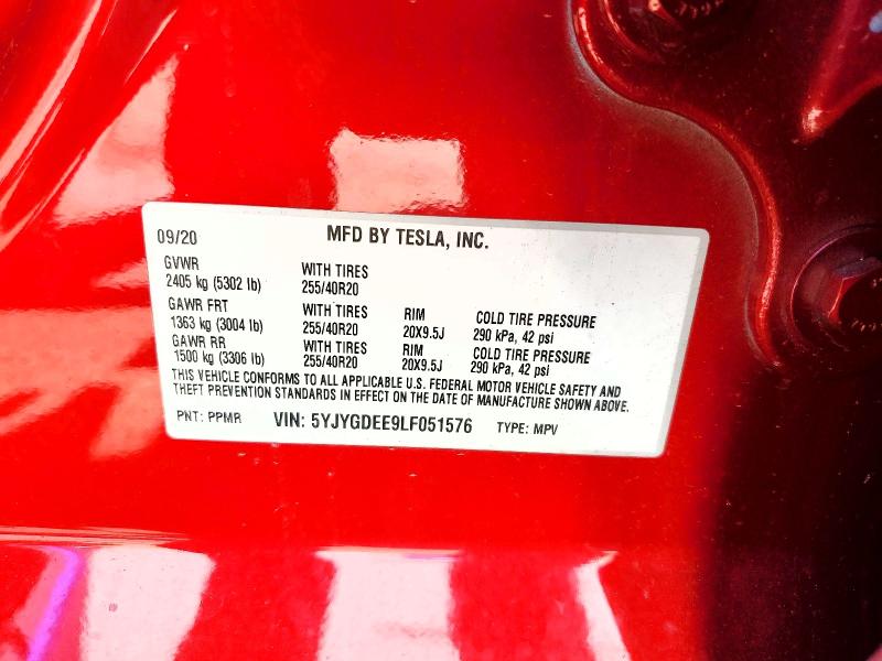 2020 Tesla Model Y მანქანა იყიდება აუქციონზე, vin: 5YJYGDEE9LF051576, აუქციონის ნომერი: 41776656
