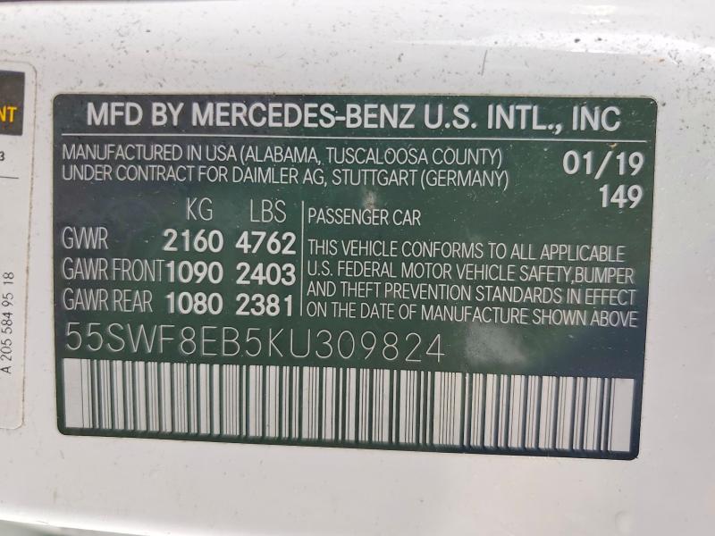 Auction sale of the 2019 Mercedes-benz C, vin: 55SWF8EB5KU309824, lot number: 79278935