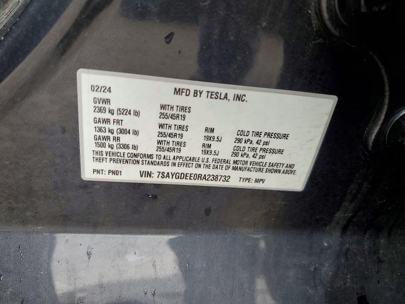 2024 Tesla Model Y მანქანა იყიდება აუქციონზე, vin: 7SAYGDEE0RA238732, აუქციონის ნომერი: 79381895