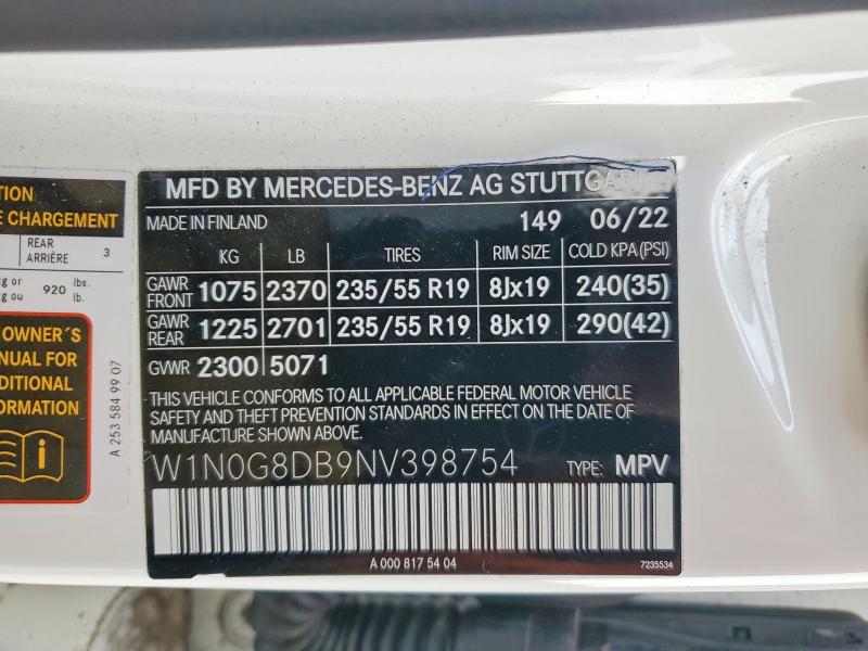2022 Mercedes-benz Glc მანქანა იყიდება აუქციონზე, vin: W1N0G8DB9NV398754, აუქციონის ნომერი: 79942515