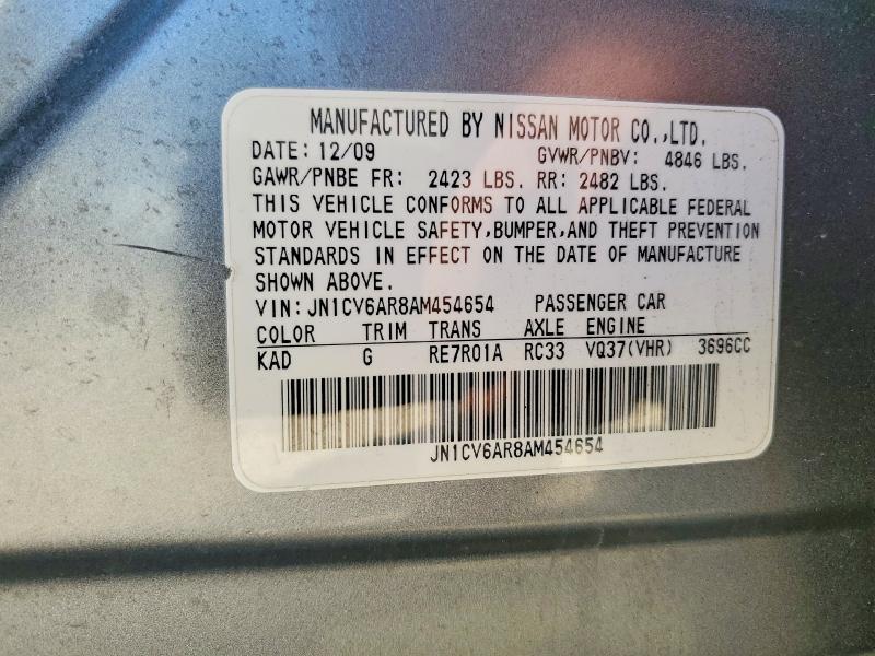 2010 Infiniti G37 Sedan მანქანა იყიდება აუქციონზე, vin: JN1CV6AR8AM454654, აუქციონის ნომერი: 79769765