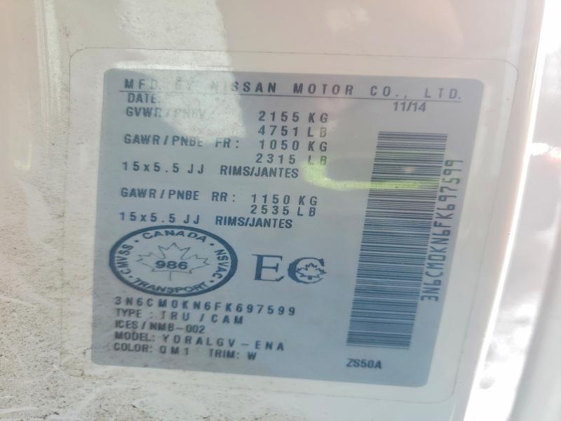 45550426 :رقم المزاد ، 3N6CM0KN6FK697599 vin ، 2015 Nissan Nv200 مزاد بيع