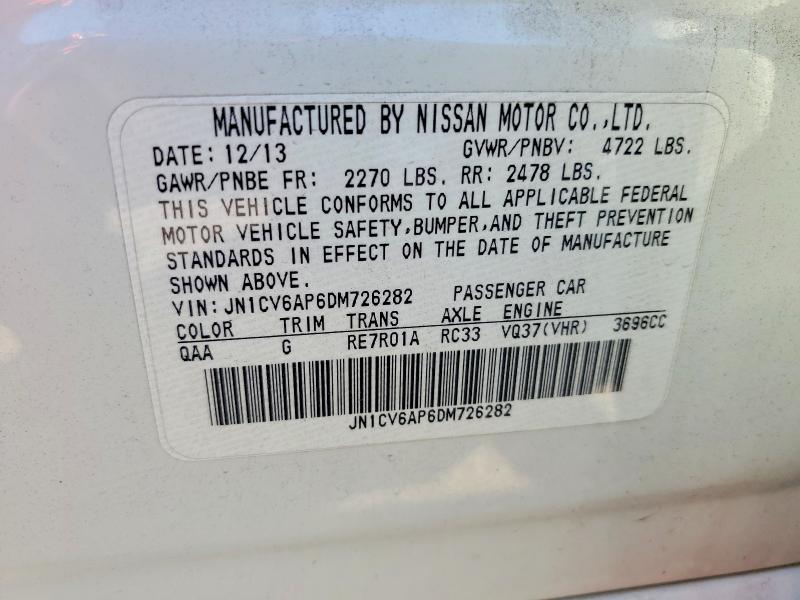 77244575 :رقم المزاد ، JN1CV6AP6DM726282 vin ، 2013 Infiniti G37 Sedan مزاد بيع