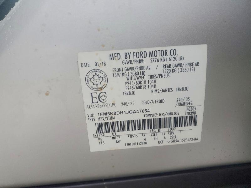 2018 Ford Explorer მანქანა იყიდება აუქციონზე, vin: 1FM5K8DH1JGA47654, აუქციონის ნომერი: 41888306