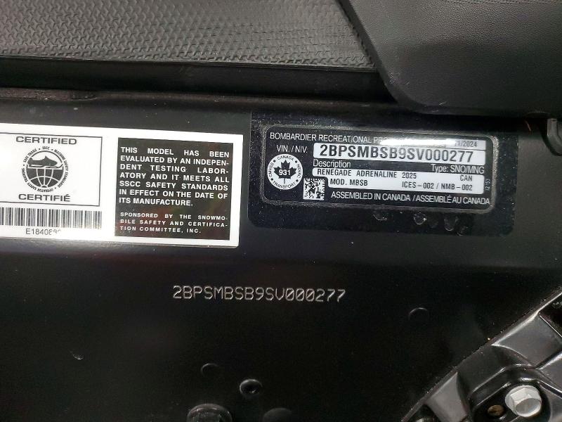 Продаж на аукціоні авто 2025 Ski-doo Renegade Adrenaline, vin: 2BPSMBSB9SV000277, номер лоту: 41826546