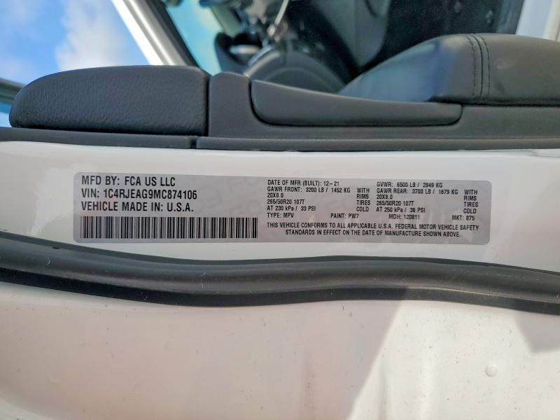 2021 Jeep Grand Cherokee მანქანა იყიდება აუქციონზე, vin: 1C4RJEAG9MC874106, აუქციონის ნომერი: 48069776