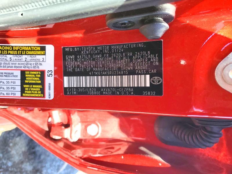46352966 :رقم المزاد ، 4T1K61AK9RU234815 vin ، 2024 Toyota Camry مزاد بيع