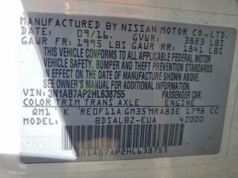 Продаж на аукціоні авто 2017 Nissan Sentra, vin: 3N1AB7AP2HL638755, номер лоту: 46377346