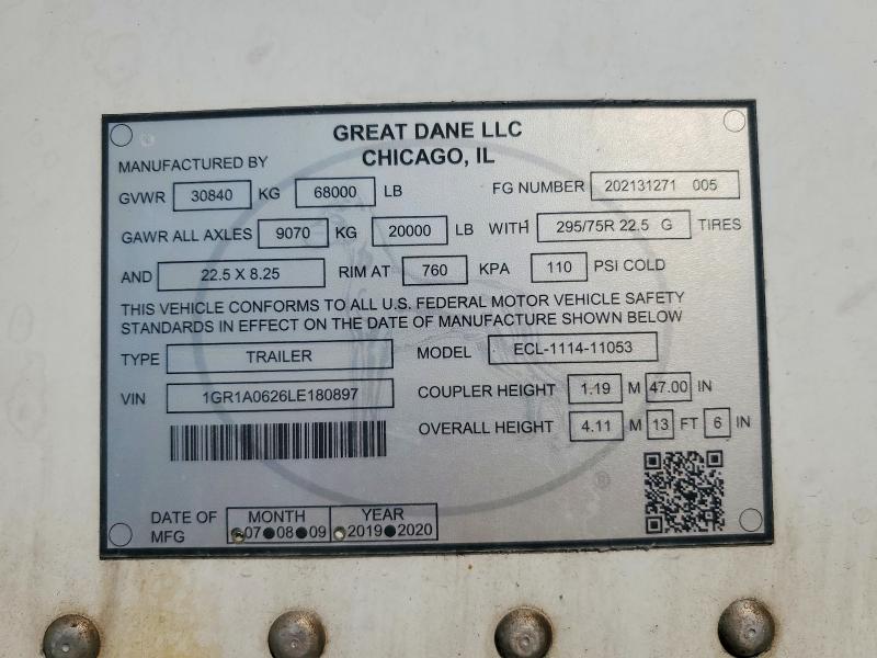 47963816 :رقم المزاد ، 1GR1A0626LE180897 vin ، 2020 Great Dane Trailers مزاد بيع