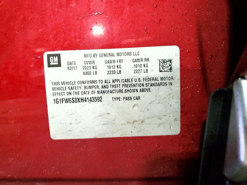 2017 Chevrolet Bolt Ev მანქანა იყიდება აუქციონზე, vin: 1G1FW6S0XH4143592, აუქციონის ნომერი: 79745835