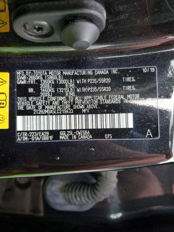 41934696 :رقم المزاد ، 2T2HZMDA5LC219433 vin ، 2020 Lexus Rx 350 مزاد بيع
