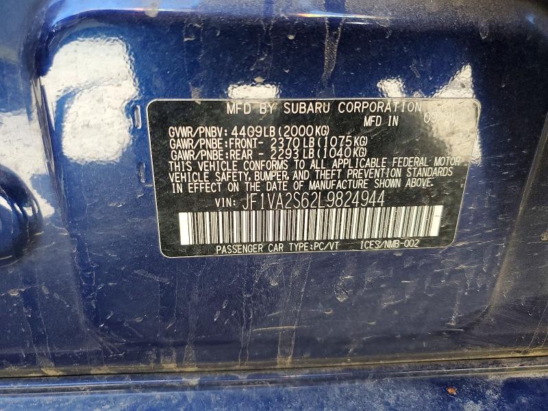 Aukcja sprzedaży 2020 Subaru Wrx, vin: JF1VA2S62L9824944, numer aukcji: 47084916