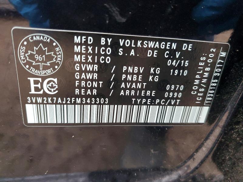 Aukcja sprzedaży 2015 Volkswagen Jetta, vin: 3VW2K7AJ2FM343303, numer aukcji: 79188975
