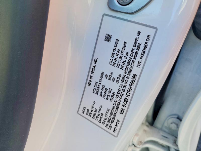 41737126 :رقم المزاد ، 5YJ3E1ET6SF066399 vin ، 2025 Tesla Model 3 مزاد بيع