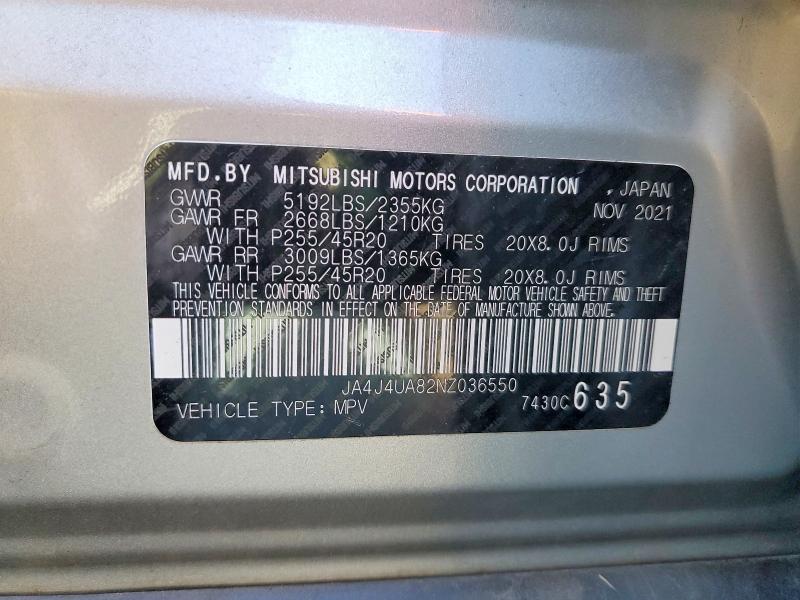 Aukcja sprzedaży 2022 Mitsubishi Outlander, vin: JA4J4UA82NZ036550, numer aukcji: 45461066