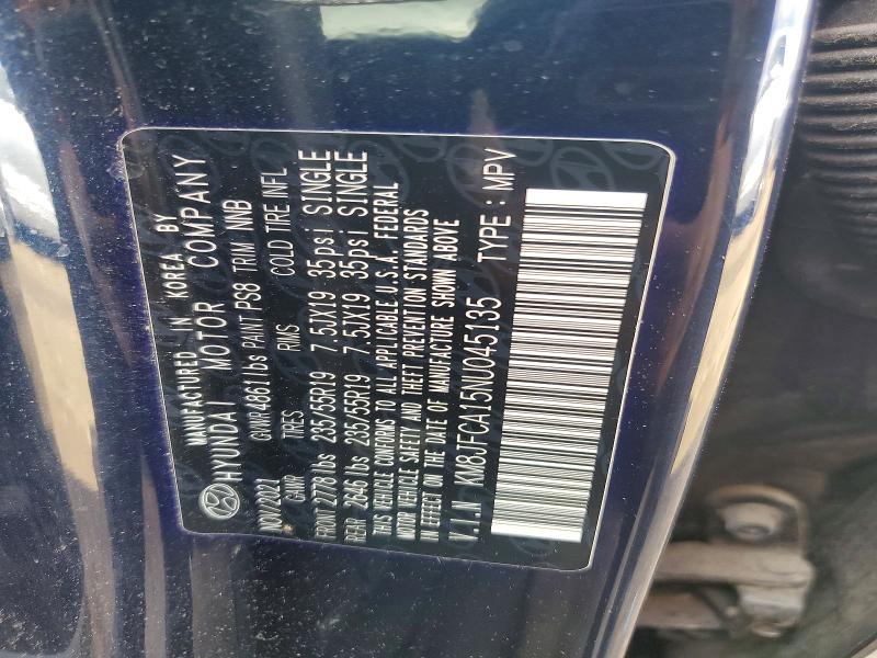 2022 Hyundai Tucson Hybrid მანქანა იყიდება აუქციონზე, vin: KM8JFCA15NU045135, აუქციონის ნომერი: 47770466