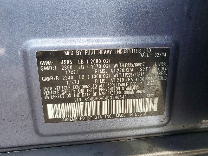 2014 Subaru Outback მანქანა იყიდება აუქციონზე, vin: 4S4BRCMC4E3290541, აუქციონის ნომერი: 47370156