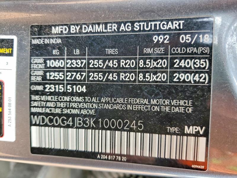 Aukcja sprzedaży 2019 Mercedes-benz Glc, vin: WDC0G4JB3K1000245, numer aukcji: 79164605