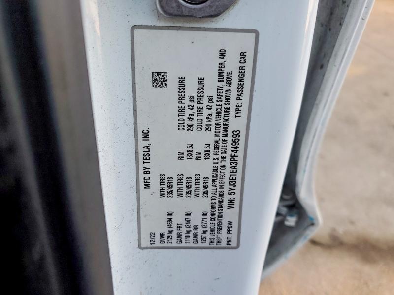 Продажа на аукционе авто 2023 Tesla Model 3, vin: 5YJ3E1EA3PF449593, номер лота: 45493696