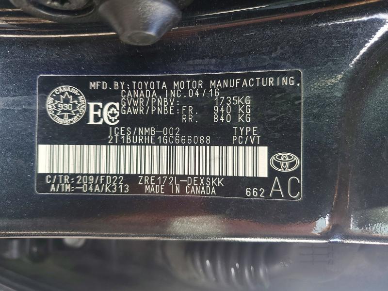 2016 Toyota Corolla მანქანა იყიდება აუქციონზე, vin: 2T1BURHE1GC666088, აუქციონის ნომერი: 79410995