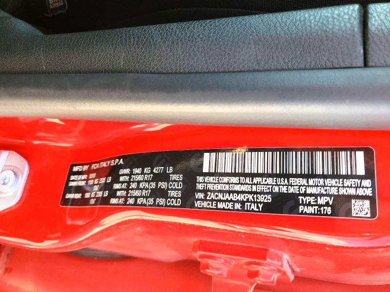 Aukcja sprzedaży 2019 Jeep Renegade, vin: ZACNJAAB4KPK13925, numer aukcji: 45625726