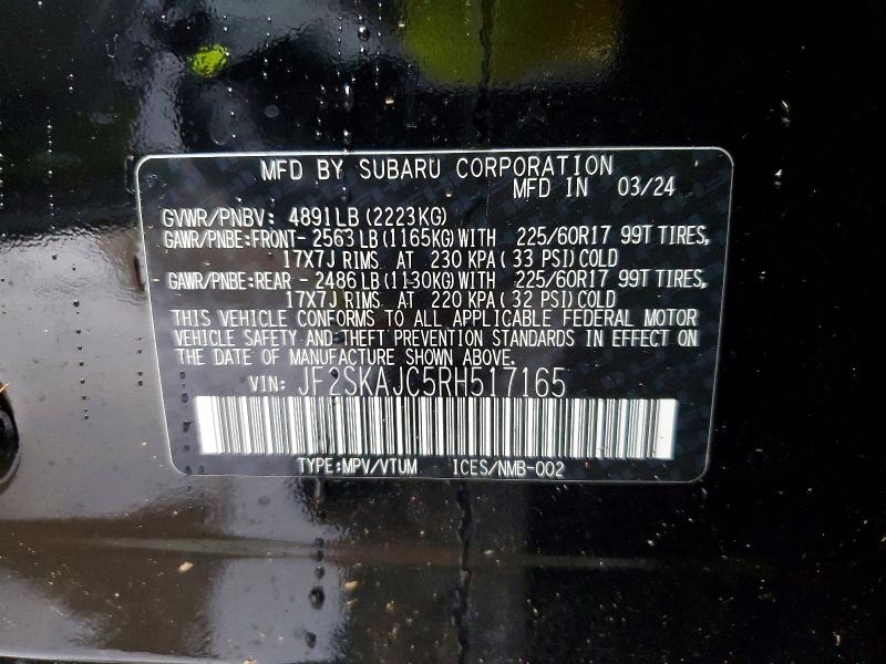 46066906 :رقم المزاد ، JF2SKAJC5RH517165 vin ، 2024 Subaru Forester مزاد بيع
