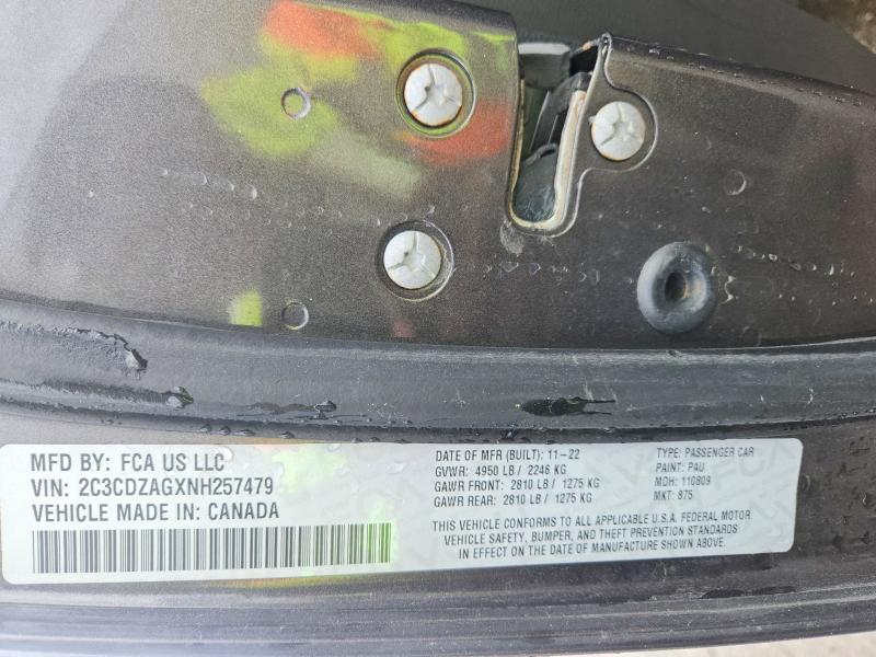 2022 Dodge Challenger მანქანა იყიდება აუქციონზე, vin: 2C3CDZAGXNH257479, აუქციონის ნომერი: 45585586