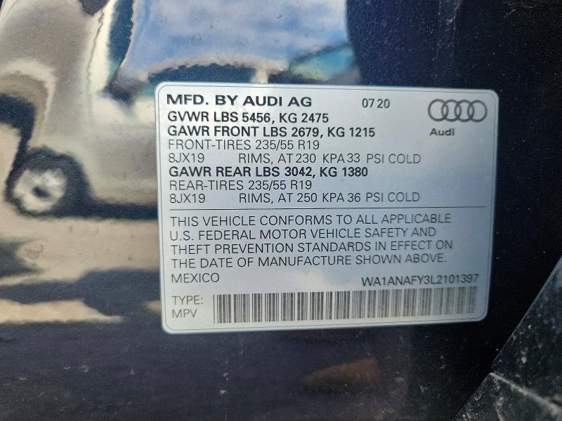 Продаж на аукціоні авто 2020 Audi Q5, vin: WA1ANAFY3L2101397, номер лоту: 48122116