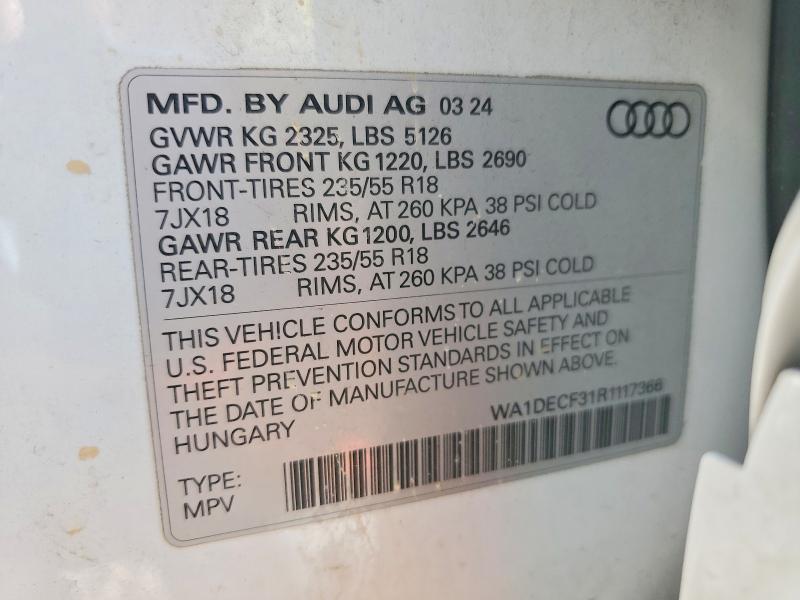 Продажа на аукционе авто 2024 Audi Q3, vin: WA1DECF31R1117366, номер лота: 46150106
