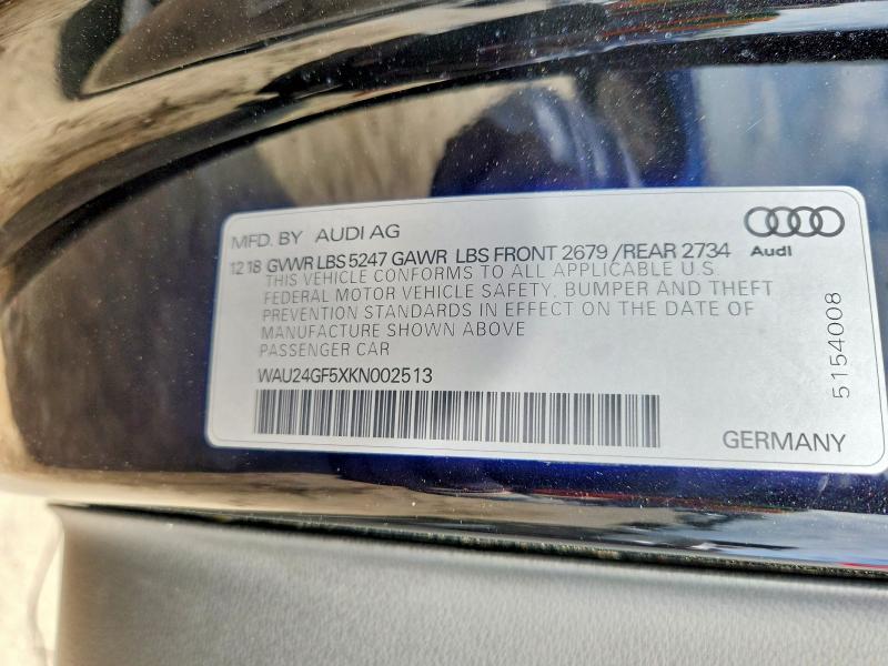 2019 Audi S5 მანქანა იყიდება აუქციონზე, vin: WAU24GF5XKN002513, აუქციონის ნომერი: 47453486