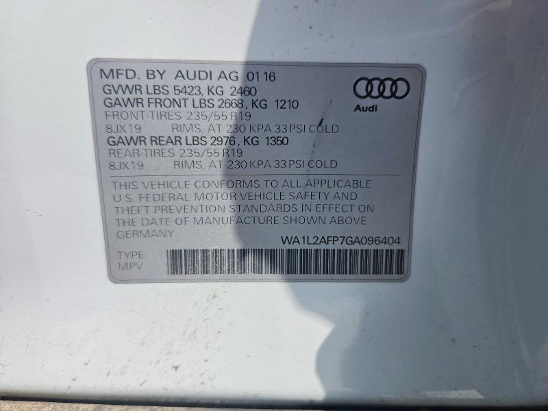 2016 Audi Q5 მანქანა იყიდება აუქციონზე, vin: WA1L2AFP7GA096404, აუქციონის ნომერი: 46640296